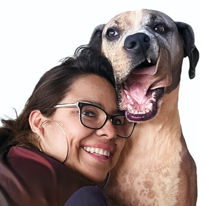 Reference photo of a woman and her dog for a custom charcoal portrait